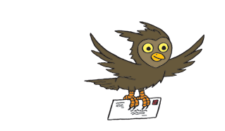 Owl flying with a letter in his claws